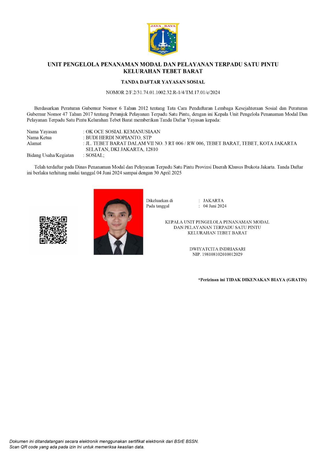 Tanda Daftar Yayasan